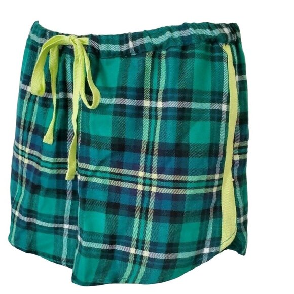Colsie PJ Flannel Night Shirt Short Set Sz XS Long Sleeve Green Plaid NEW - Picture 6 of 8